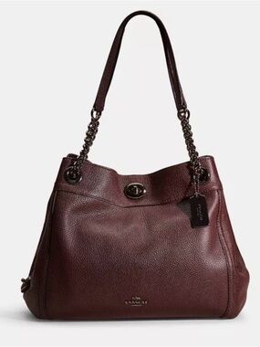 Coach Pebbled Leather Edie Turn Lock Shoulder Bag and Wallet - Oxblood